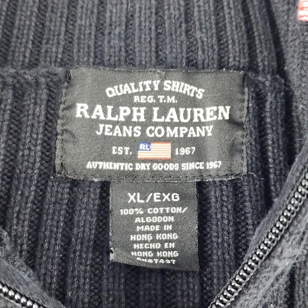 Polo Jeans Ralph Lauren Sweater Mens XL Black Stripe Ribbed Full Zip Y2K Vintage